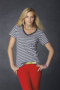 AV124 Anvil Women's Sheer Striped V Neck Tee