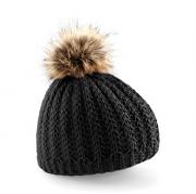 Faux fur pom pom beanie