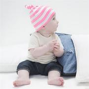 Baby stripy one-knot hat