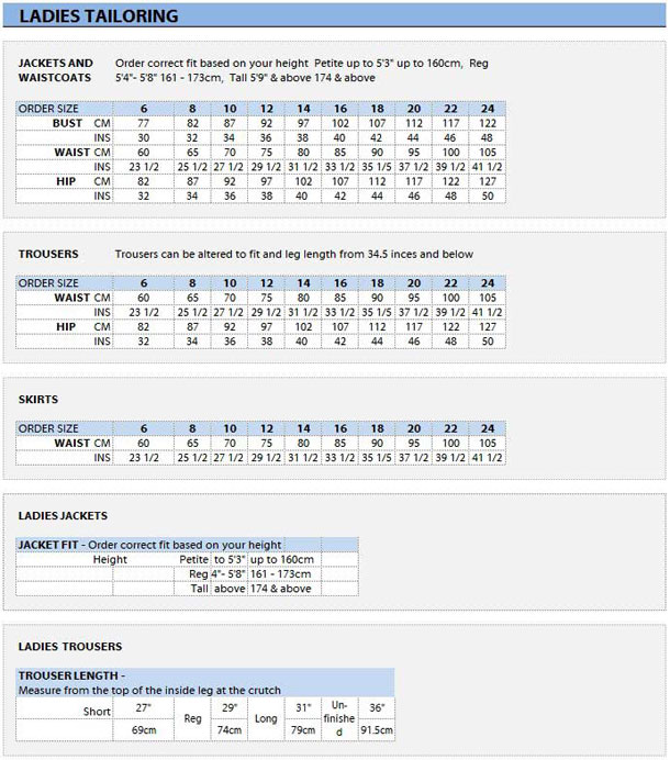 Ladies Sizing